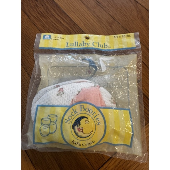 Vintage‎ Lullaby Club Baby Girls Sock Booties Pink White Floral NEW Up To 16 Lbs